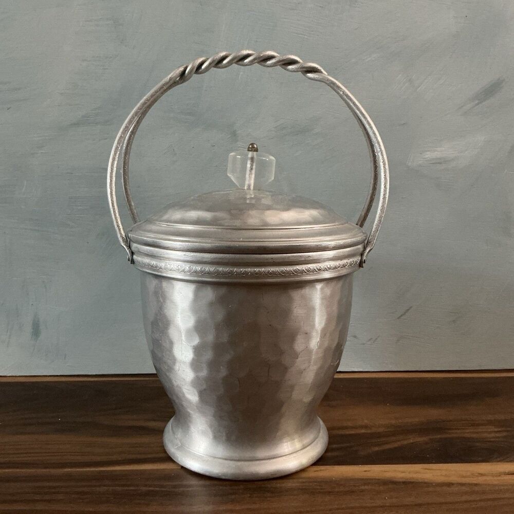 Vintage 1940s Lehman Aluminum Hand Forged Ice Bucket | Lucite Knob | No Insert - Picture 3 of 11